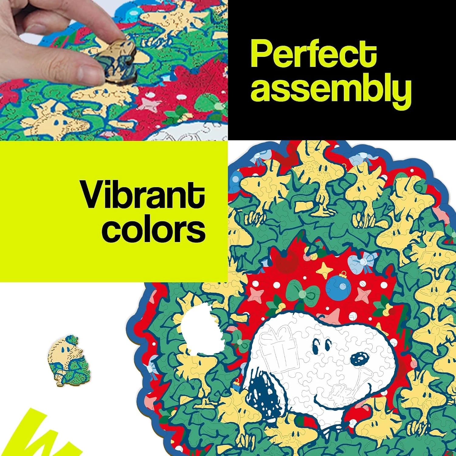 Colorful Snoopy Christmas wooden puzzle close-up